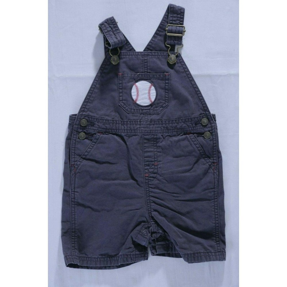 Gymboree Boys Sz 12M Blue Overalls Shorts Baseball